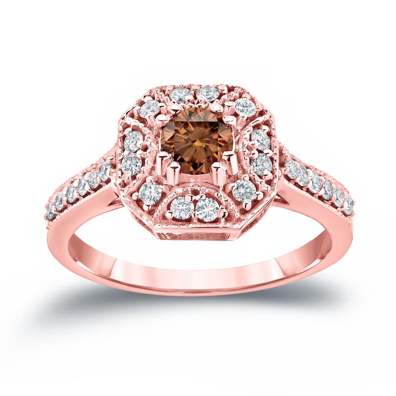 Auriya Vintage Brown Diamond Halo Engagement Ring 3/4ct TW 14k Gold (I1-I2)