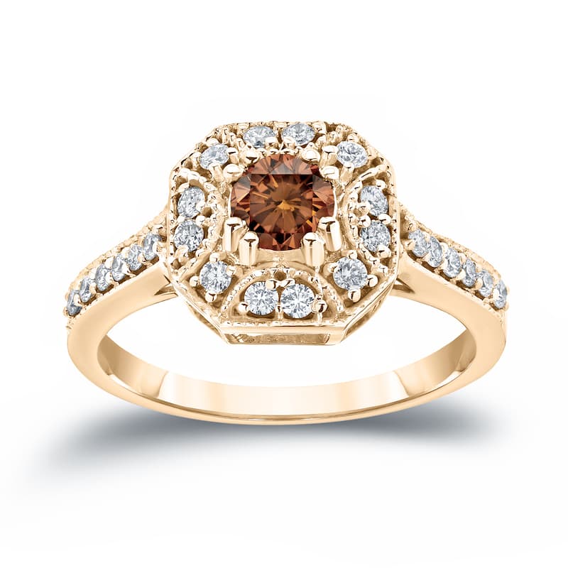 Auriya Vintage Brown Diamond Halo Engagement Ring 3/4ct TW 14k Gold (I1-I2)