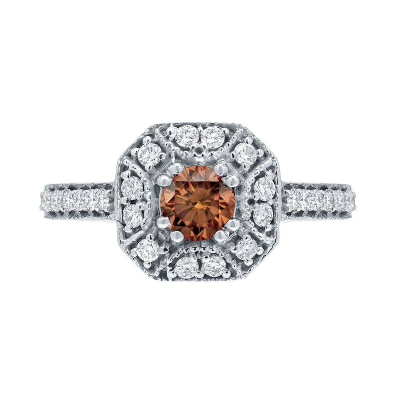Auriya Vintage Brown Diamond Halo Engagement Ring 3/4ct TW 14k Gold (I1-I2)