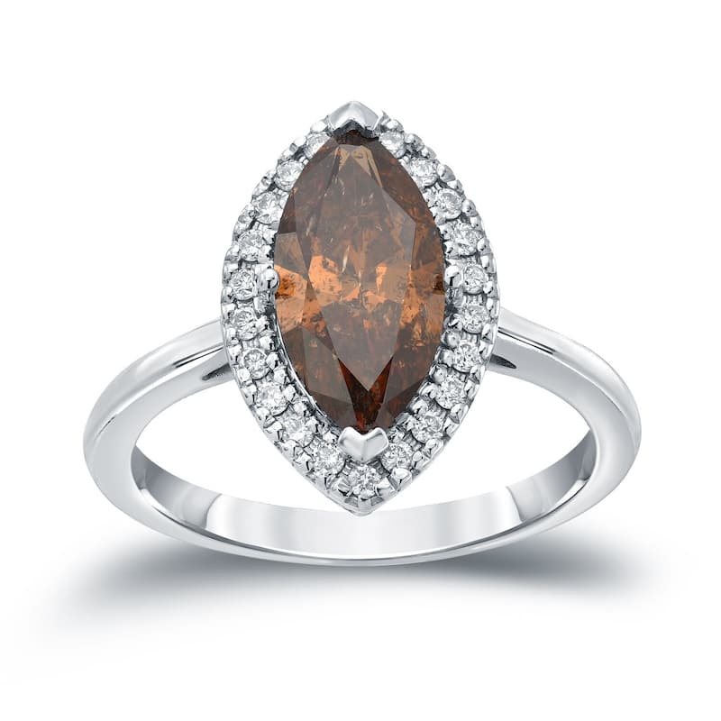 Auriya 14k Gold 2ctw Halo Marquise Brown Diamond Engagement Ring - 4 - White
