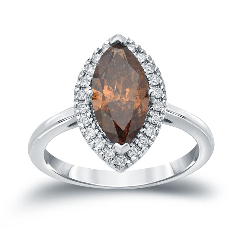 Auriya 14k Gold 2ctw Halo Marquise Brown Diamond Engagement Ring