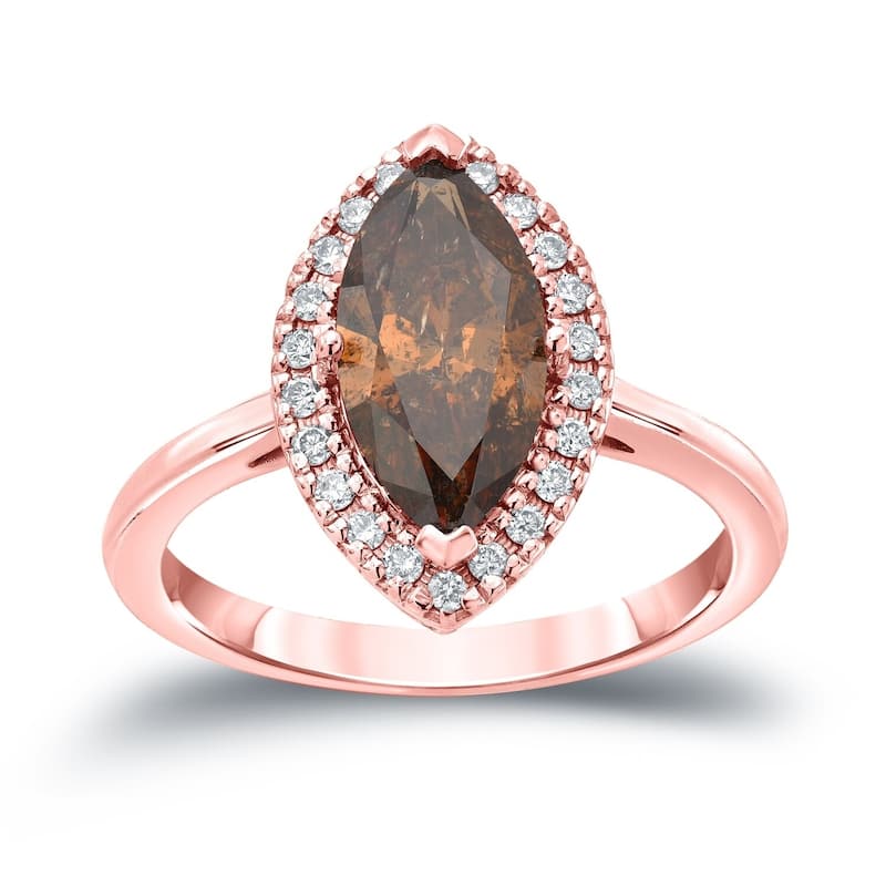 Auriya 14k Gold 2ctw Halo Marquise Brown Diamond Engagement Ring - 4 - Rose
