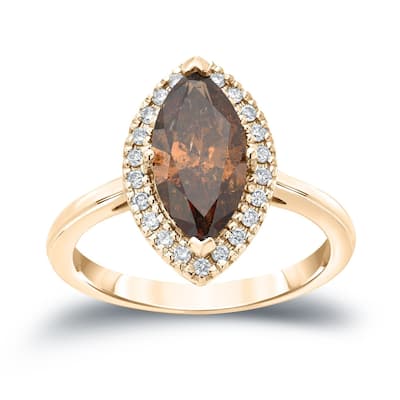 Auriya 14k Gold 2ctw Halo Marquise Brown Diamond Engagement Ring