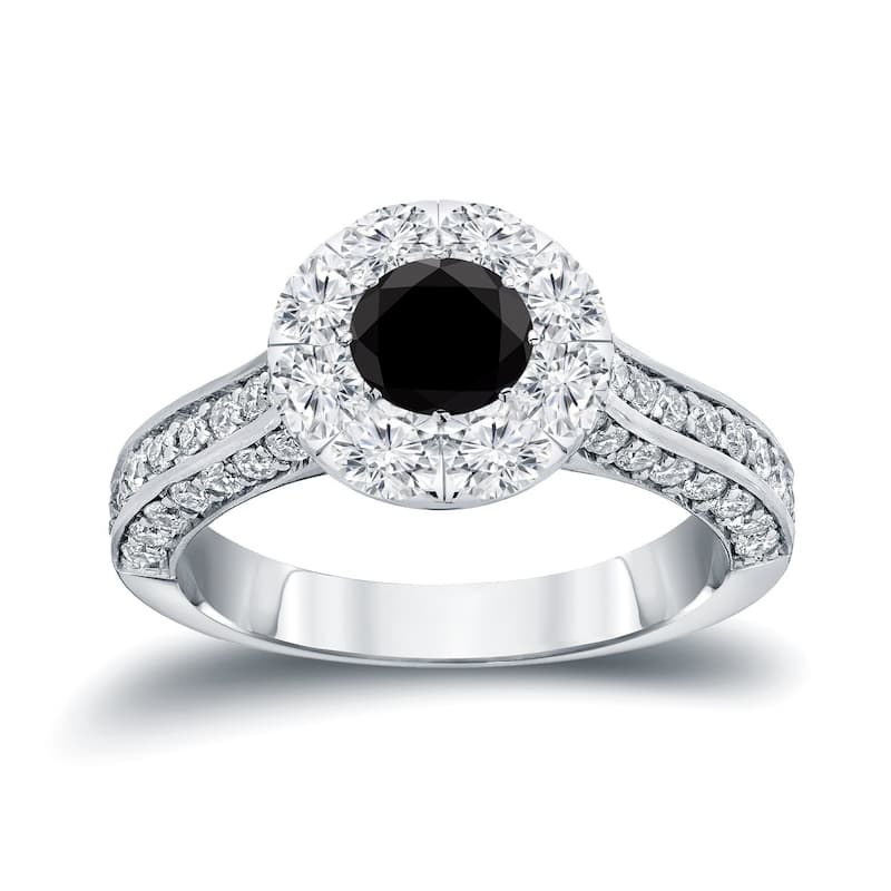 Auriya 14k Gold 1 3/4ctw Halo Black Diamond Engagement Ring (H-I, I1-I2) - 4 - White