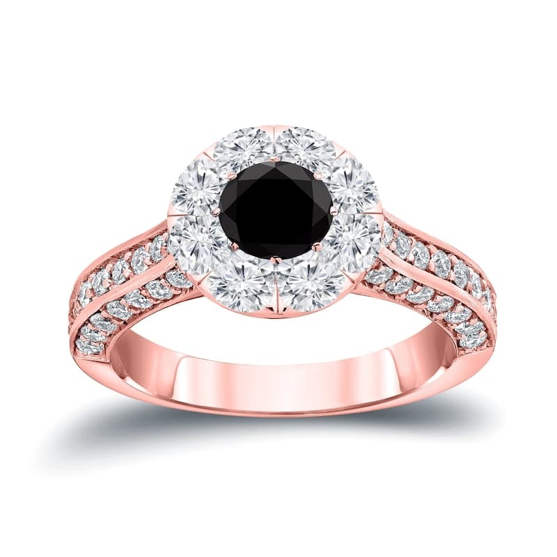 Auriya 14k Gold 1 3/4ctw Halo Black Diamond Engagement Ring (H-I, I1-I2) - 4 - Rose