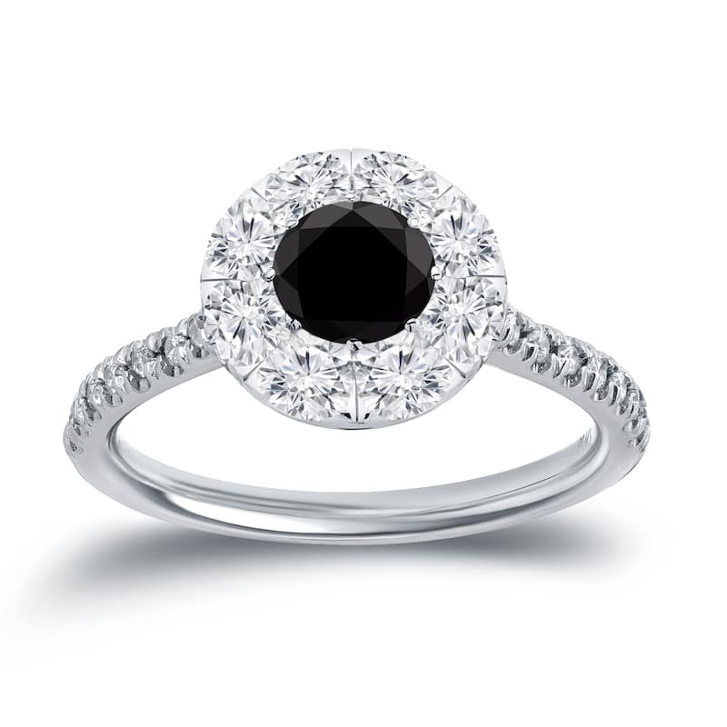 Auriya 1 1/6ctw Black Diamond Halo Engagement Ring 14k Gold