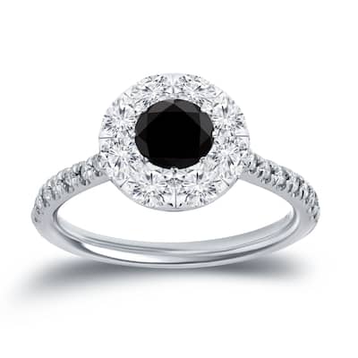 Auriya 1 1/6ctw Black Diamond Halo Engagement Ring 14k Gold