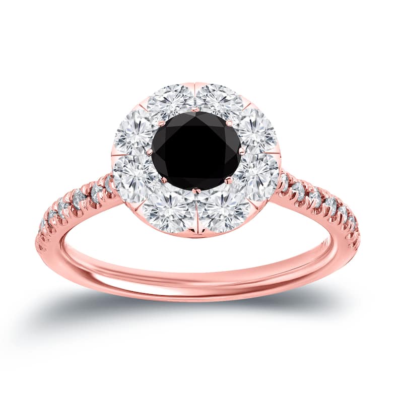 Auriya 1 1/6ctw Black Diamond Halo Engagement Ring 14k Gold