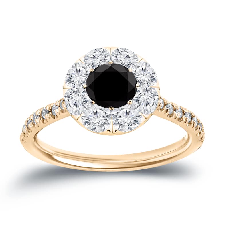 Auriya 1 1/6ctw Black Diamond Halo Engagement Ring 14k Gold