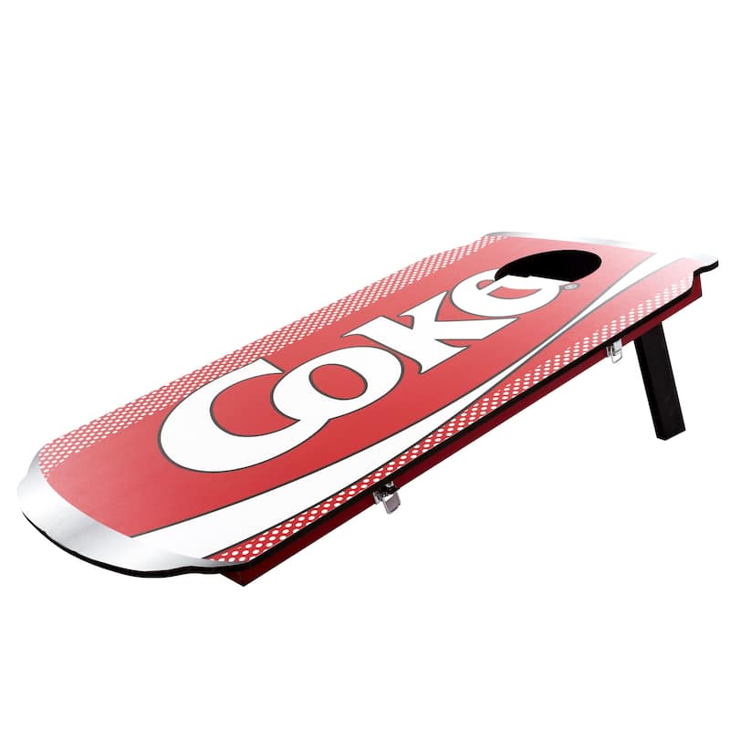 Coca Cola Cornhole Outdoor Game Set, 2 Wooden Coke Can-Shaped Corn Hole Toss Boards with 8 Bean Bags by Hey! Play!