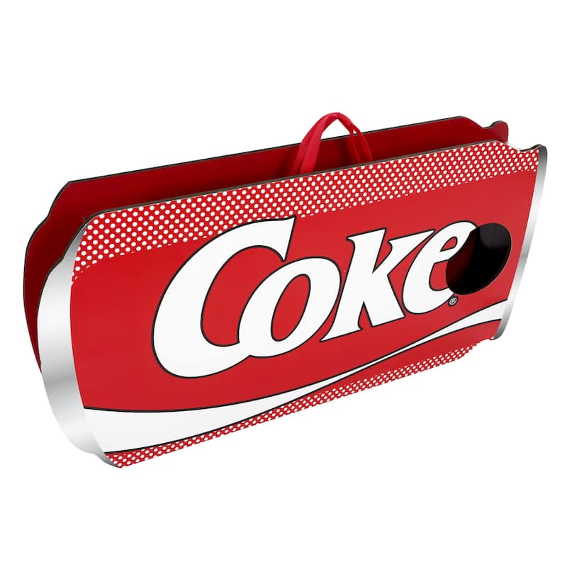 Coca Cola Cornhole Outdoor Game Set, 2 Wooden Coke Can-Shaped Corn Hole Toss Boards with 8 Bean Bags by Hey! Play!