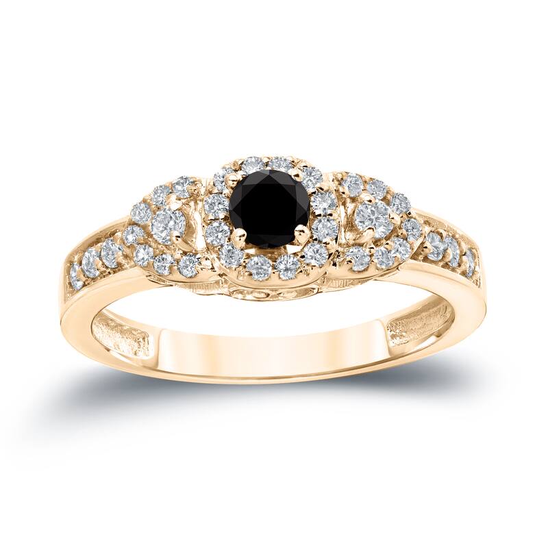 Auriya 3-Stone 1/2ctw Black Diamond Engagement Ring 14k Gold