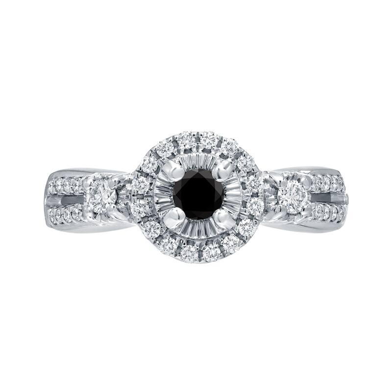 Auriya Modern Illusion Set Black Diamond Halo Engagement Ring 2/5ctw 14k Gold