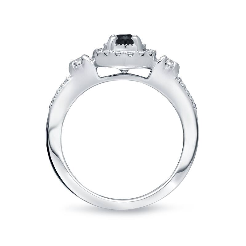 Auriya Modern Illusion Set Black Diamond Halo Engagement Ring 2/5ctw 14k Gold