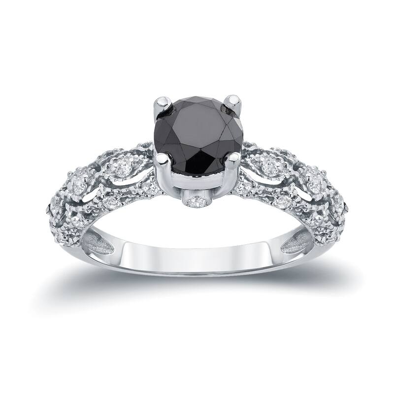 Auriya Unique Vintage 1 1/4ctw Black Diamond Engagement Ring 14k Gold