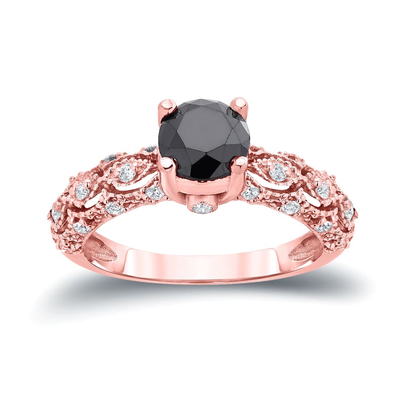 Auriya Unique Vintage 1 1/4ctw Black Diamond Engagement Ring 14k Gold