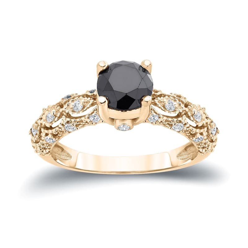 Auriya Unique Vintage 1 1/4ctw Black Diamond Engagement Ring 14k Gold