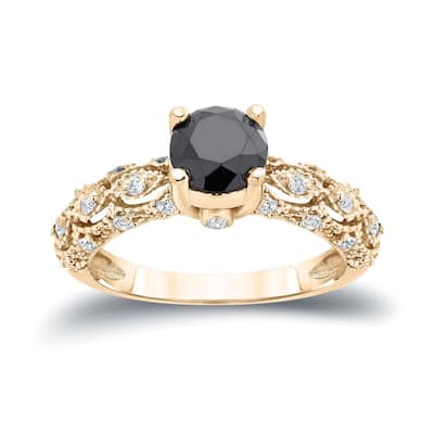 Auriya Unique Vintage 1 1/4ctw Black Diamond Engagement Ring 14k Gold