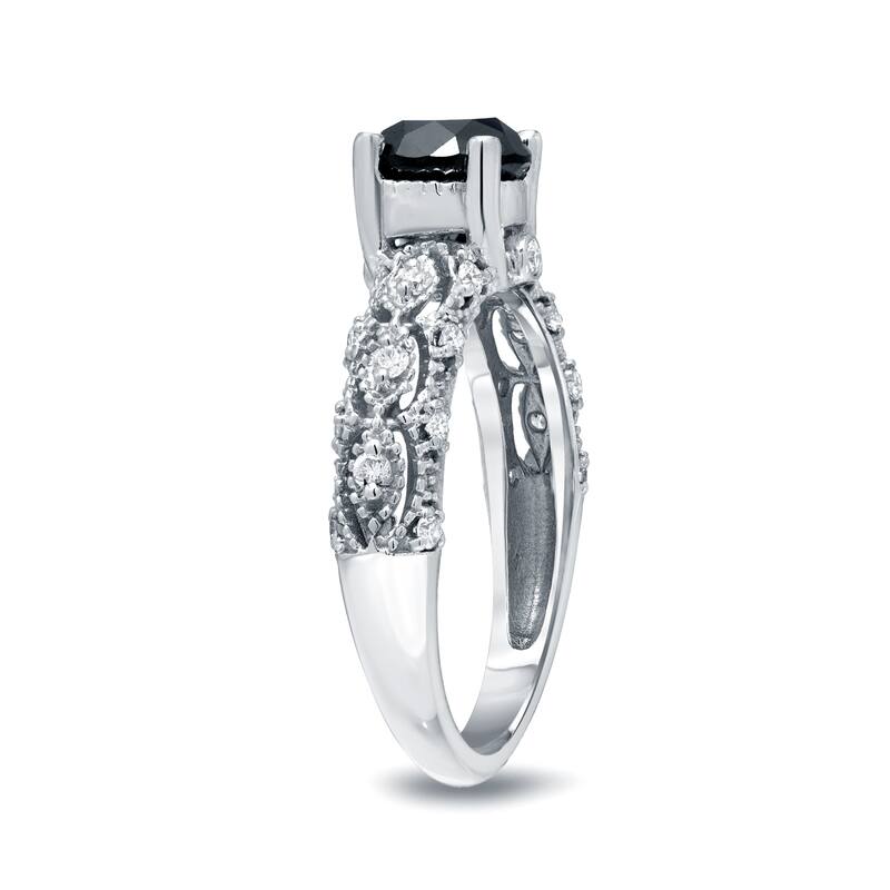 Auriya Unique Vintage 1 1/4ctw Black Diamond Engagement Ring 14k Gold