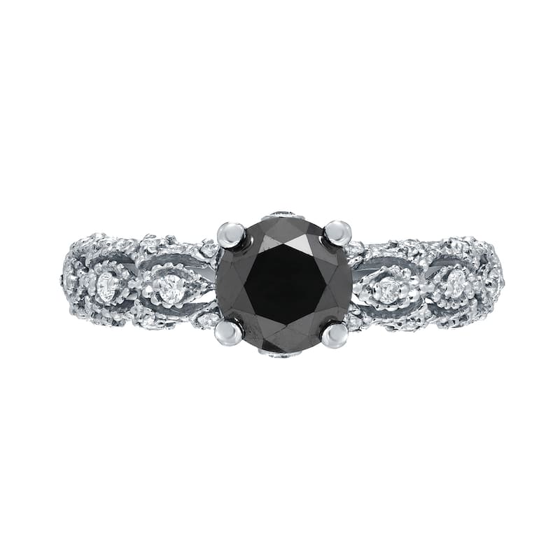 Auriya Unique Vintage 1 1/4ctw Black Diamond Engagement Ring 14k Gold
