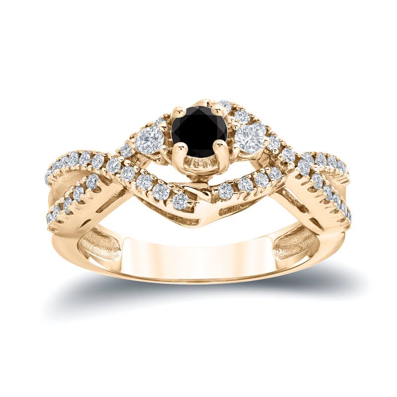 Auriya 14k Gold 1/2ctw Modern 3 Stone Black Diamond Engagement Ring