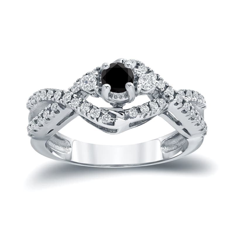 Auriya 14k Gold 1/2ctw Modern 3 Stone Black Diamond Engagement Ring - 5.5 - White