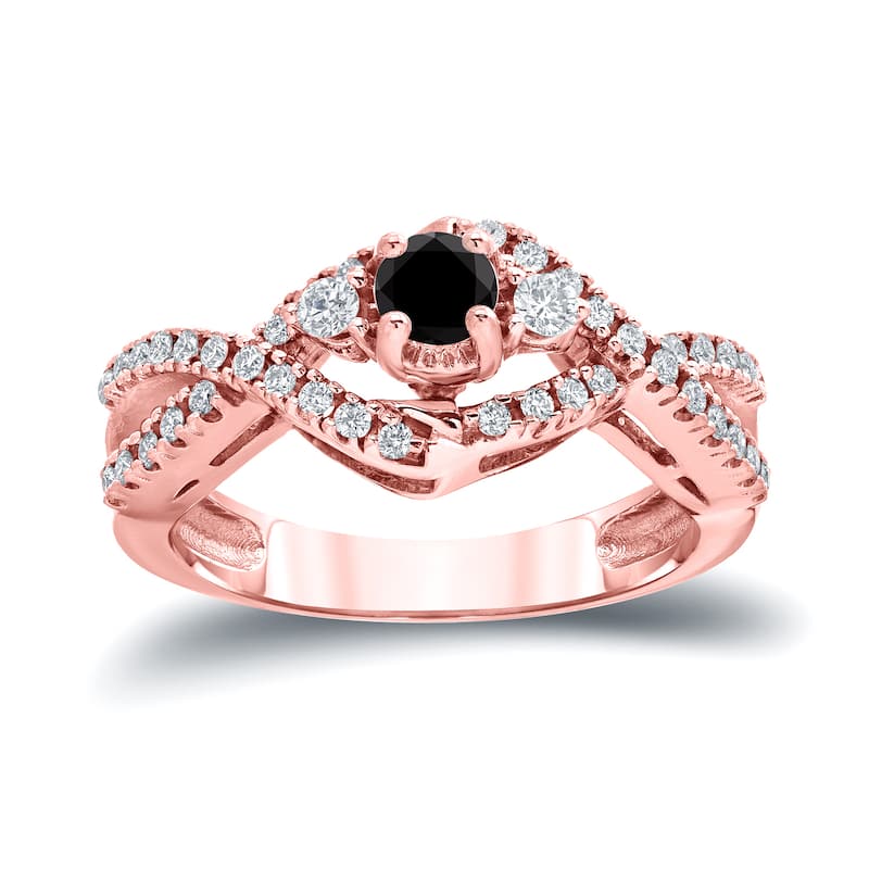 Auriya 14k Gold 1/2ctw Modern 3 Stone Black Diamond Engagement Ring