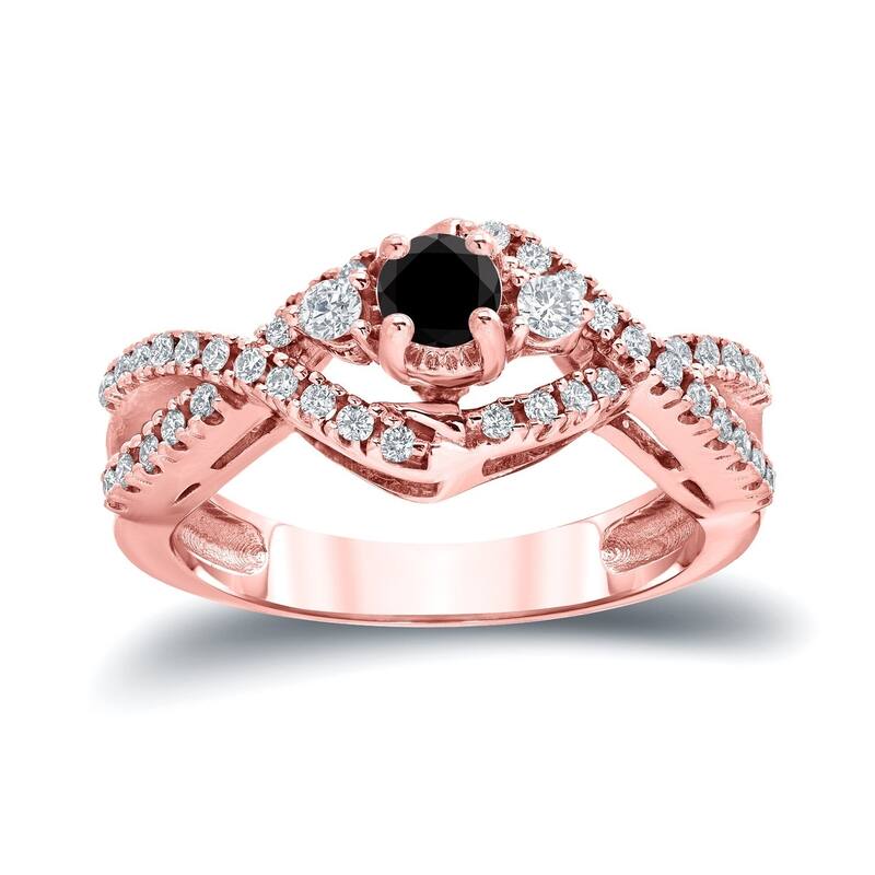 Auriya 14k Gold 1/2ctw Modern 3 Stone Black Diamond Engagement Ring - 4 - Rose