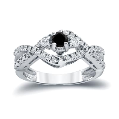 Auriya 14k Gold 1/2ctw Modern 3 Stone Black Diamond Engagement Ring