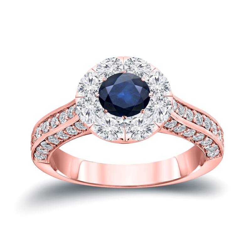 Auriya 1/2ct Blue Sapphire and 1 1/4ct TDW Diamond Halo Engagement Ring 14k Gold