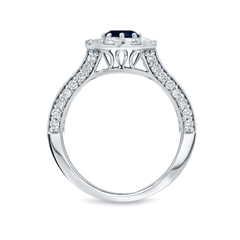Auriya 1/2ct Blue Sapphire and 1 1/4ct TDW Diamond Halo Engagement Ring 14k Gold