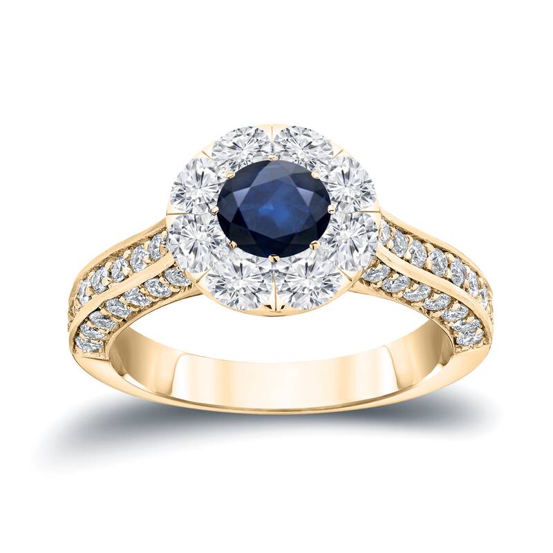 Auriya 1/2ct Blue Sapphire and 1 1/4ct TDW Diamond Halo Engagement Ring 14k Gold