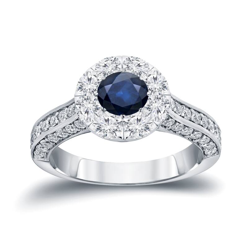 Auriya 1/2ct Blue Sapphire and 1 1/4ct TDW Diamond Halo Engagement Ring 14k Gold