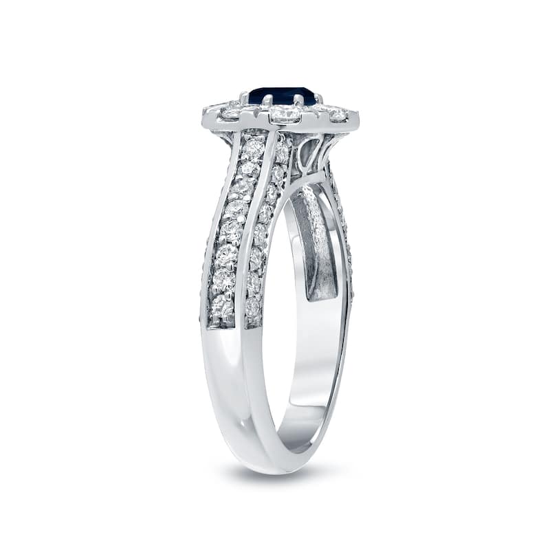 Auriya 1/2ct Blue Sapphire and 1 1/4ct TDW Diamond Halo Engagement Ring 14k Gold