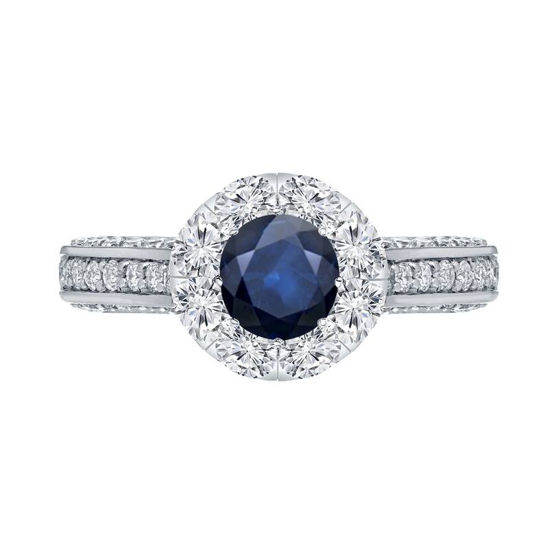 Auriya 1/2ct Blue Sapphire and 1 1/4ct TDW Diamond Halo Engagement Ring 14k Gold
