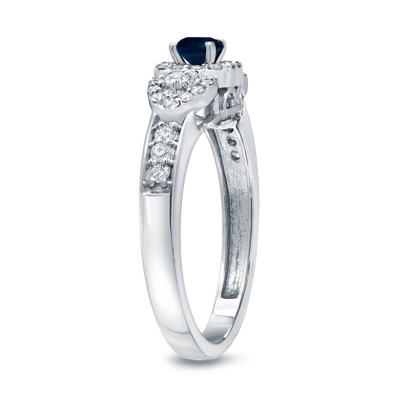 Auriya 1/5ct Blue Sapphire and 1/10ct TDW Diamond Halo Engagement Ring 14k Gold