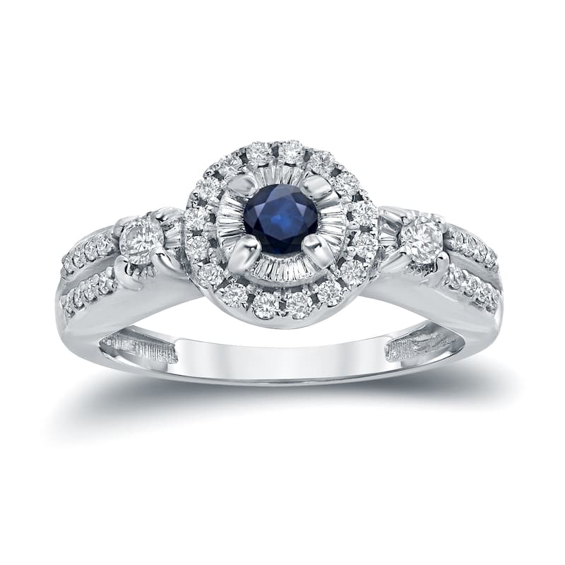 Auriya Illusion Set 1/8ct Blue Sapphire and 1/4ct Diamond Halo Engagement Ring 14k Gold (H-I, I1-I2)