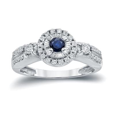 Auriya Illusion Set 1/8ct Blue Sapphire and 1/4ct Diamond Halo Engagement Ring 14k Gold (H-I, I1-I2)