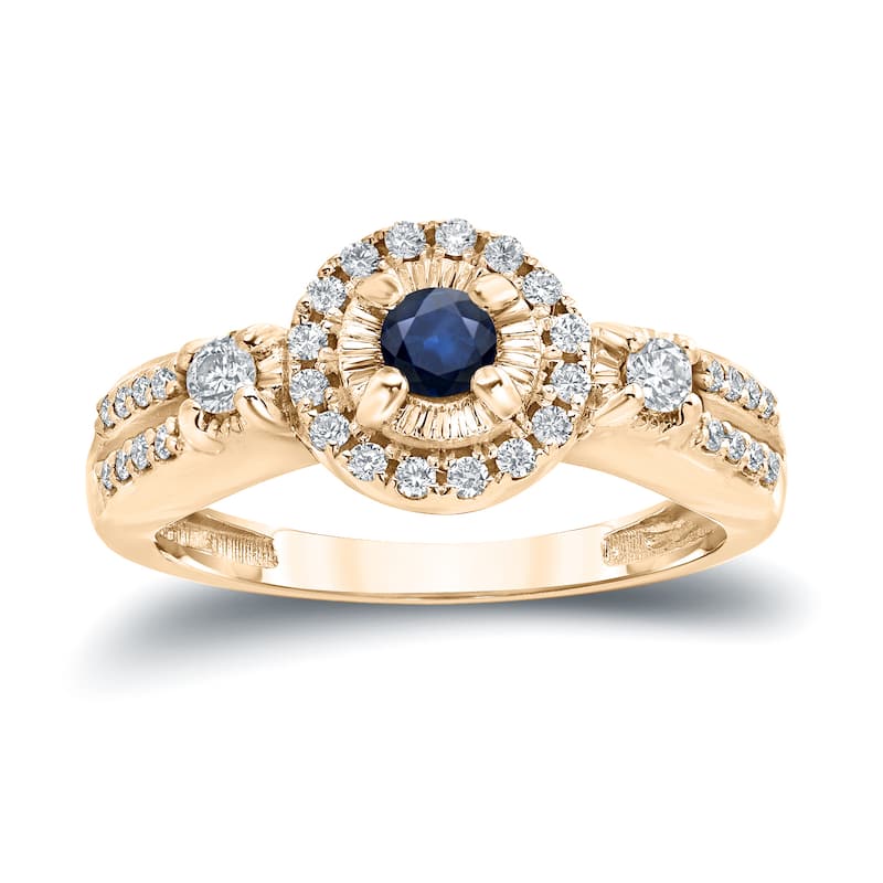 Auriya Illusion Set 1/8ct Blue Sapphire and 1/4ct Diamond Halo Engagement Ring 14k Gold (H-I, I1-I2)