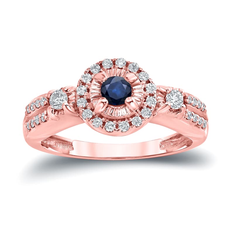 Auriya Illusion Set 1/8ct Blue Sapphire and 1/4ct Diamond Halo Engagement Ring 14k Gold (H-I, I1-I2)