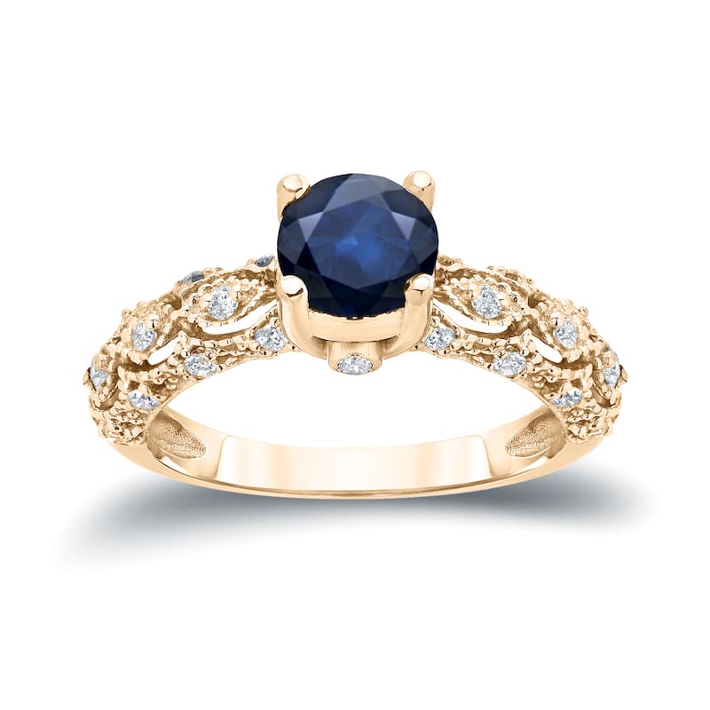 Auriya Vintage 1ct Blue Sapphire and 1/4ctw Diamond Engagement Ring 14k Gold