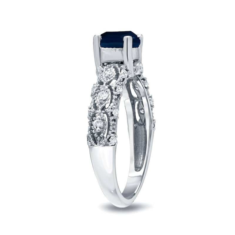 Auriya Vintage 1ct Blue Sapphire and 1/4ctw Diamond Engagement Ring 14k Gold