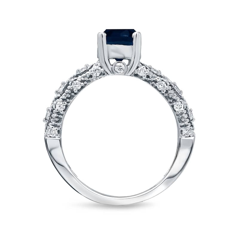 Auriya Vintage 1ct Blue Sapphire and 1/4ctw Diamond Engagement Ring 14k Gold
