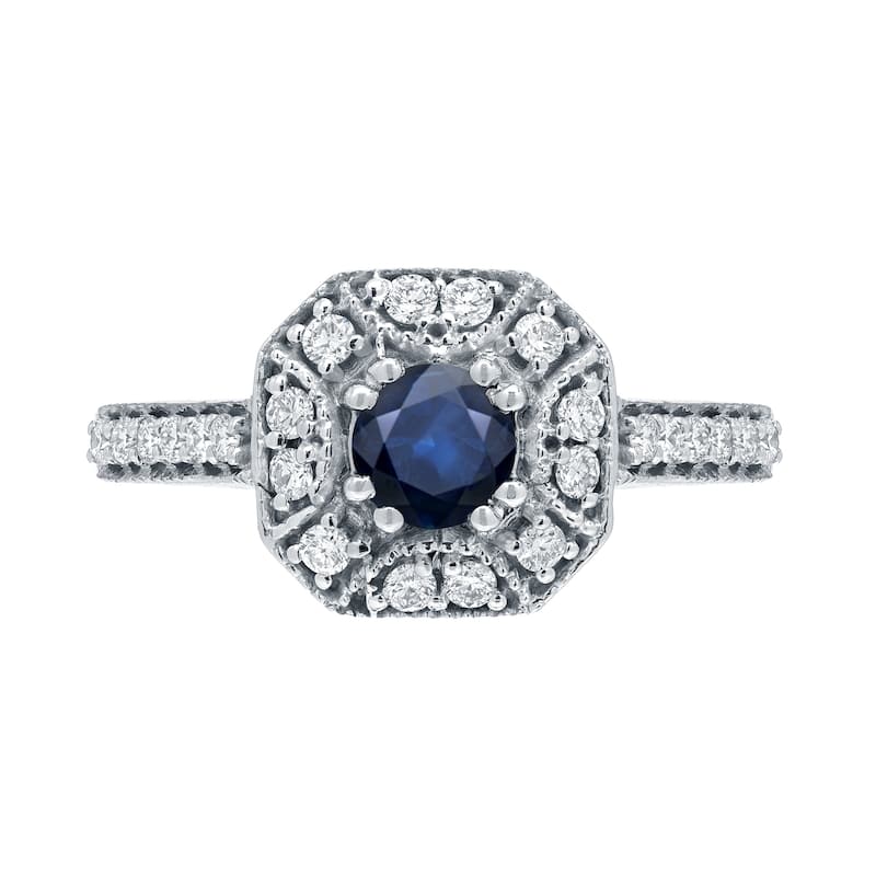 Auriya Vintage 1/2ct Blue Sapphire and 1/4ct TDW Diamond Halo Engagement Ring 14k Gold