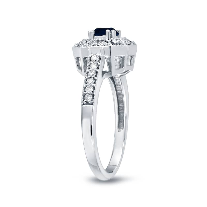 Auriya Vintage 1/2ct Blue Sapphire and 1/4ct TDW Diamond Halo Engagement Ring 14k Gold
