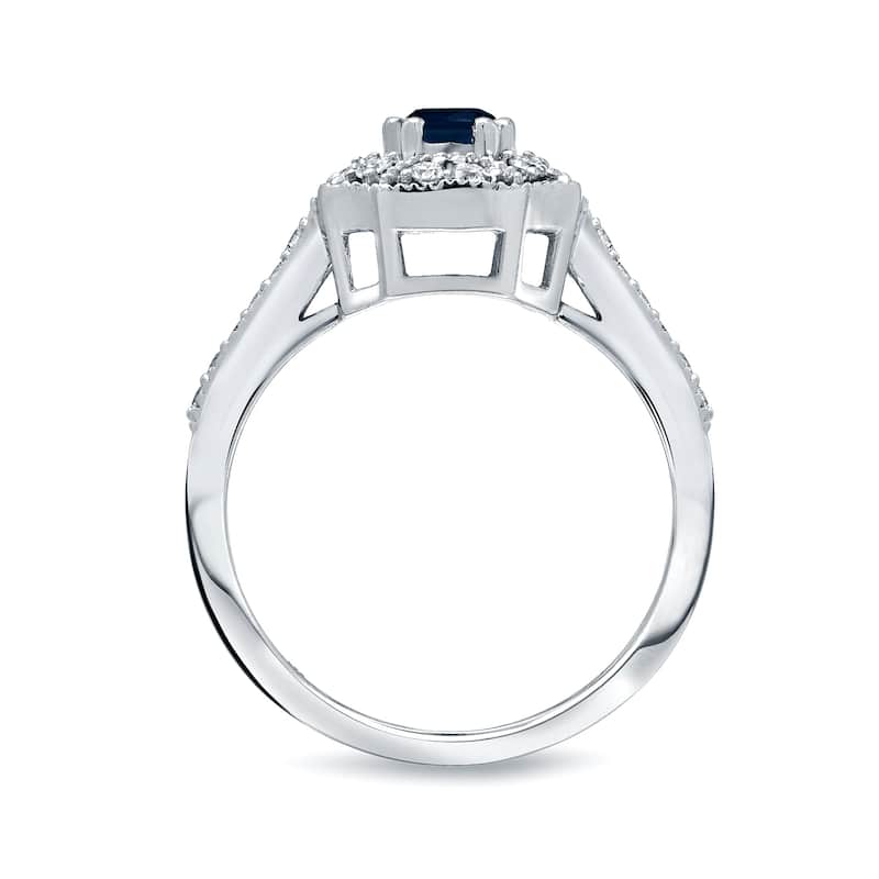 Auriya Vintage 1/2ct Blue Sapphire and 1/4ct TDW Diamond Halo Engagement Ring 14k Gold