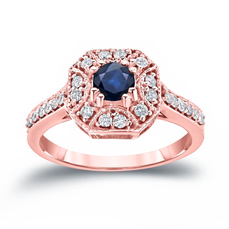Auriya Vintage 1/2ct Blue Sapphire and 1/4ct TDW Diamond Halo Engagement Ring 14k Gold