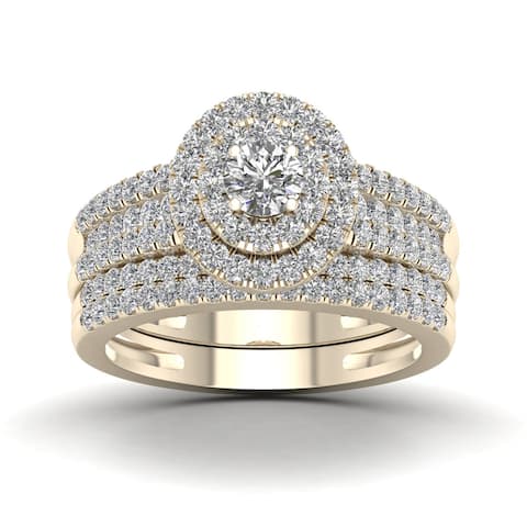 De Couer 1ct TDW Diamond Double Halo Engagement Ring Set in 14k Yellow Gold