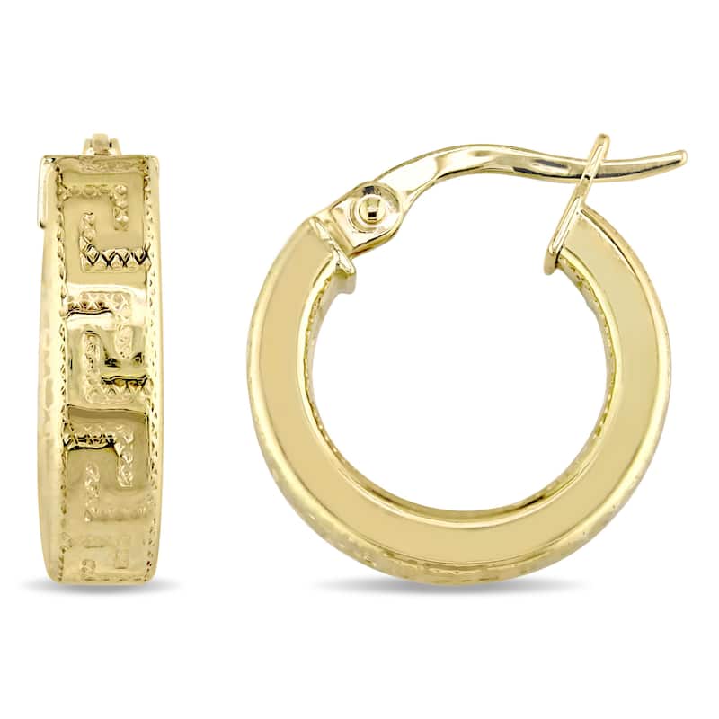 Miadora 10k Yellow Gold Thick and Medium-Sized Greek Key Textured Hoop Earrings