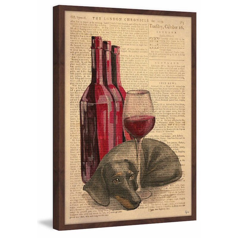 'Weiner Dog Wine II' Framed Painting Print